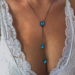 Harosy Crystal Y Pendant Necklace Silver Long Lariat Necklaces Rhinestone Drop Necklace Chain Jewelry for Women and Girls