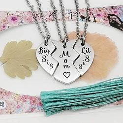 RAMESON Family Jewelry Gift Big Middle Sister Little Sis Mom Set of 3 Sisters Charm Jewelry Pendant Puzzles Necklace for Women Mother Sisters Daughter Gifts