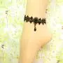 yueton Beautiful Retro Vintage Rhinestone Anklet Chain Foot Sandal Beach Wedding Yoga Dancing Jewelry Lace Ankle Bracelet (Black)
