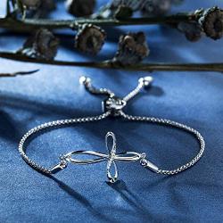 NINAMAID Sideways Cross Infinity Charm Expandable Bolo Bracelet with Cubic Zirconia Adjustable White Gold Plated Jewelry For Women Girls