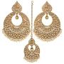 I Jewels 18K Gold Plated Traditional Handcrafted Chandbali Earrings Set with Maang Tikka Encased with Faux Kundan & Pearl for Women/Girls (TE2802FL)