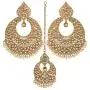 I Jewels 18K Gold Plated Traditional Handcrafted Chandbali Earrings Set with Maang Tikka Encased with Faux Kundan & Pearl for Women/Girls (TE2802FL) I Jewels 18K Gold Plated Traditional Handcrafted Chandbali Earrings Set with Maang Tikka Encased with Faux Kundan & Pearl for Women/Girls (TE2802FL)