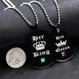 Uloveido Black Stainless Steel King Queen Necklaces Set, Dog Tag Amy Pendant Necklace for Couples