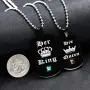 Uloveido Black Stainless Steel King Queen Necklaces Set, Dog Tag Amy Pendant Necklace for Couples Uloveido Black Stainless Steel King Queen Necklaces Set, Dog Tag Amy Pendant Necklace for Couples
