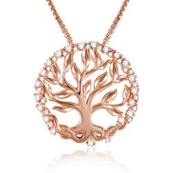 GEORGE · SMITH Tree of Life Pendant Necklace for Women, Rose Gold Plated Family Tree Neckalce with 5A Cubic Zirconia, Jewelry Gifts for Women Girls