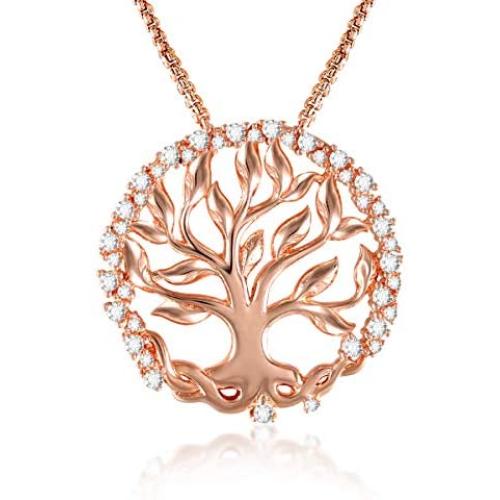 GEORGE · SMITH Tree of Life Pendant Necklace for Women, Rose Gold Plated Family Tree Neckalce with 5A Cubic Zirconia, Jewelry Gifts for Women Girls