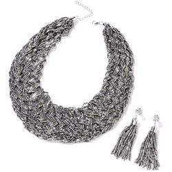 Shop LC Tube Seed Bead Tassel Earrings Braided Statement Bib Necklace Prom Jewelry Sets Mothers Day Gifts for Women 20''