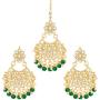 Aheli Faux Kundan Beaded Earrings Maang Tikka Set Indian Bollywood Ethnic Fashion Jewelry for Women