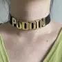 Puddin Necklace and Rivets bracelet Leather Choker Necklace Cosplay Choker Letter Collor Cosplay Accessory for Women and Girls Halloween Party