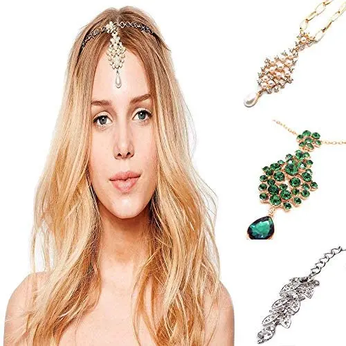 3Pcs Gold Head Chain Accessories Indian Bohemian Bollywood Jewelry for Women Headbands Headpiece 3Pcs Gold Head Chain Accessories Indian Bohemian Bollywood Jewelry for Women Headbands Headpiece