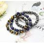 LOYALLOOK 3Pcs Magnetic Hematite Therapy Beads Bracelet Men Women Healing Energy Natural Stone Adjustable Bracelet Tiger Eye Stone