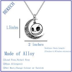 BEKECH Jack and Sally Nightmare Before Christmas Movie Lovers Gift Jack and Sally Crescent Moon Pendant Necklace Set for Couple Remembrance Love Gift&