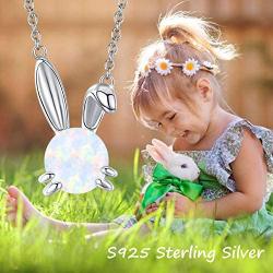 JUSTKIDSTOY Created Opal Bunny Necklace Sterling Silver Cute Rabbit Necklace Opal Bunny Jewelry Gifts for Women Daughter Rabbit Lover