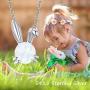 JUSTKIDSTOY Created Opal Bunny Necklace Sterling Silver Cute Rabbit Necklace Opal Bunny Jewelry Gifts for Women Daughter Rabbit Lover