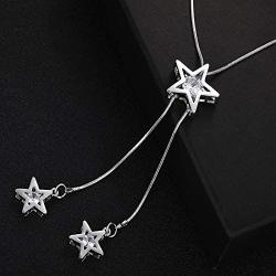 QIAN0813 Charm Triple Crystal Star Long Sweater Chain Necklace Fine Jewelry Crystals Women Red Pearl Cross Tassel Necklace