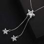 QIAN0813 Charm Triple Crystal Star Long Sweater Chain Necklace Fine Jewelry Crystals Women Red Pearl Cross Tassel Necklace
