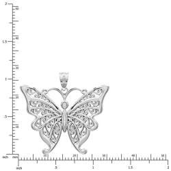 Honolulu Jewelry Company Sterling Silver Butterfly Necklace Pendant with Filigree Wings with 18'' Box Chain