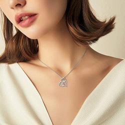 LONAGO 925 Sterling Silver Lucky Double Horse Necklace I Love You Forever Love Heart Pendant Jewelry Gift for Women Mom