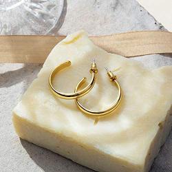 PAVOI 14K Gold Plated Silver Post Wide Flat Edge 40mm Hoop Earrings