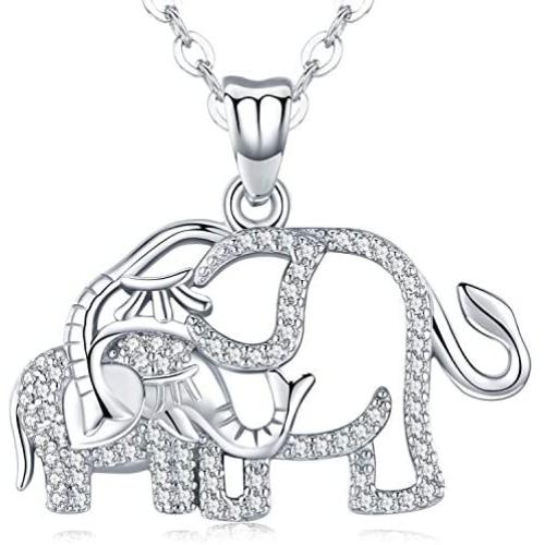 Aniu Elephant Pendant Necklace for Women, 925 Sterling Silver Girls Jewelry with Cubic Zirconia (with Gift Box)