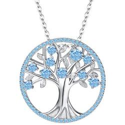 BriLove Womens 925 Sterling Silver CZ Tree of Life Birthstone Pendant Necklace
