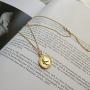 Carved Gold Coin Pendant Necklace for Women Girls Men 925 Sterling Silver 18K Gold Plated Simple Round Chain Goddess Worship Celebrity Medal Reversible Keepsake Chic Choker Fashion Jewelry Gifts Box