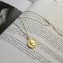 Carved Gold Coin Pendant Necklace for Women Girls Men 925 Sterling Silver 18K Gold Plated Simple Round Chain Goddess Worship Celebrity Medal Reversible Keepsake Chic Choker Fashion Jewelry Gifts Box