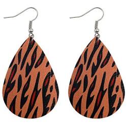 TIDOO Leather Earrings for Women Teardrop Lightweight Leaf Animal Print Summer Earring