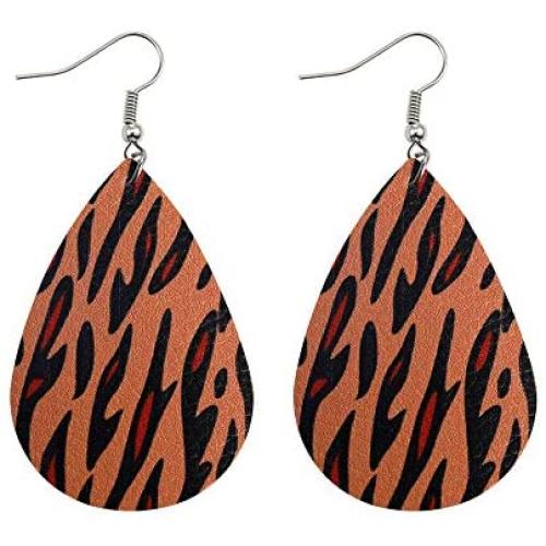 TIDOO Leather Earrings for Women Teardrop Lightweight Leaf Animal Print Summer Earring