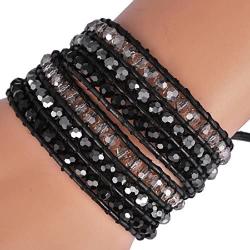 New! Crystal Wrap Bracelets for Women Girls Genuine Leather Adjustable Rhinestone Best Friend Cuff Bangle Beads Stones Nice Gift