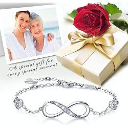 925 Sterling Silver Infinity Womens Bracelet White Gold Plated Love Symbol Charm Adjustable Bracelet Women Girls Jewelry Gift for Birthday Mothers Day