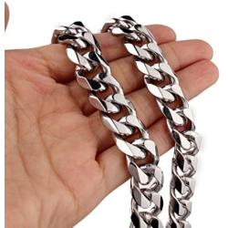 MUYING JEWELRY 8/10/12/15/17/19MM Cool Huge 316L Stainless Steel Silver Tone Cut Cuban Curb Link Chain Mens Boys Necklace Or Bracelet Bangle 7-40inch Choose