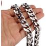 MUYING JEWELRY 8/10/12/15/17/19MM Cool Huge 316L Stainless Steel Silver Tone Cut Cuban Curb Link Chain Mens Boys Necklace Or Bracelet Bangle 7-40inch Choose