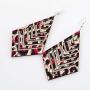 KaFu Lightweight Brown Wooden Earrings Geometric Rhombus Hollow Leopard print Long Drop Dangle Hook Bohemian Wood Earrings for Women Party Jewelry Accessories