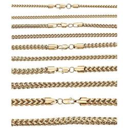 HarlemBling Mens Real Solid Franco Chain - 14k Gold Over Stainless Steel - 3mm 4mm 5mm 6mm 8mm - 18-30''