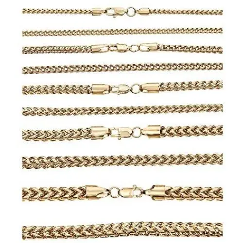 HarlemBling Mens Real Solid Franco Chain - 14k Gold Over Stainless Steel - 3mm 4mm 5mm 6mm 8mm - 18-30'' HarlemBling Mens Real Solid Franco Chain - 14k Gold Over Stainless Steel - 3mm 4mm 5mm 6mm 8mm - 18-30''