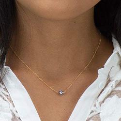 Meeran Evil Eye Necklace Bracelet Set,18K Gold Plated Stainless Steel Dainty Necklace for Women Girls