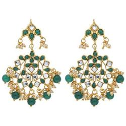 I Jewels 18K Gold Plated Indian Ethnic Chandelier Earrings Encased With Faux Kundan & Pearl For Women/Girls