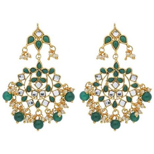 I Jewels 18K Gold Plated Indian Ethnic Chandelier Earrings Encased With Faux Kundan & Pearl For Women/Girls