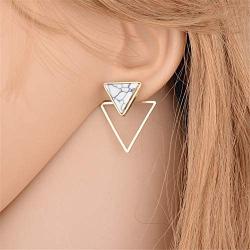 Triangle Dangle Earrings Geometric Double Triangle Marble Turquoise Statement Drop Earrings Stud Ear for Women Girls Jewelry