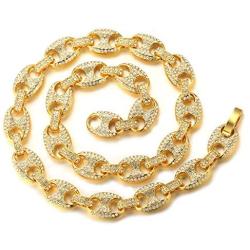 Gold Chain for Men Iced Out,Mens 11MM 18k Real Gold Plated/Platinum White Gold Finish 11MM Miami Cuban Link Coffee Bean Chain Choker Necklace Bracelet,Full Cz Diamond Cut Prong Set,Gift for Him