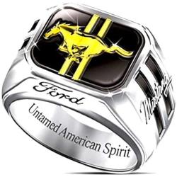 HSQYJ Lucky Mustang Ring Black Enamel Animal Rings Personalized Gold Silver Two Tone Engagement Promise Ring for Men Women Fashion Jewellery