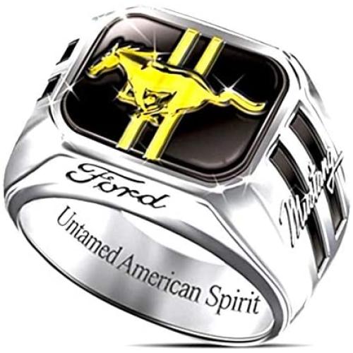 HSQYJ Lucky Mustang Ring Black Enamel Animal Rings Personalized Gold Silver Two Tone Engagement Promise Ring for Men Women Fashion Jewellery