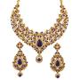 Crunchy Fashion Indian Bollywood Traditional Floral Theme White Rhinestone and Blue Faux Sapphire Bridal Designer Jewelry Necklace Set for Women / Girls
