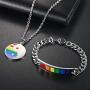 Jakob Miller Rainbow Necklace and Bracelet Set Stainless Steel Dog Tag Pendant Necklace and Handmade Magnet LGBT Pride Leather Bracelet for Unisex