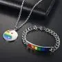 Jakob Miller Rainbow Necklace and Bracelet Set Stainless Steel Dog Tag Pendant Necklace and Handmade Magnet LGBT Pride Leather Bracelet for Unisex