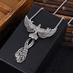 Phoenix Pendant Necklace for Men, Vintage Bird Necklace with 27.6” Chain, Phoenix Totem Amulet Necklace, Hip Hop Necklace, Punk Rock Animal Phoenix Jewelry Gift for Men Boys