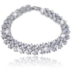 EVER FAITH Womens Round Full Cubic Zirconia Bridal Tennis Bracelet Clear Silver-Tone