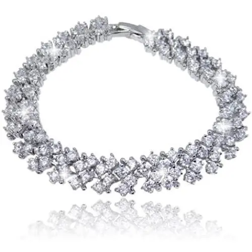 EVER FAITH Womens Round Full Cubic Zirconia Bridal Tennis Bracelet Clear Silver-Tone EVER FAITH Womens Round Full Cubic Zirconia Bridal Tennis Bracelet Clear Silver-Tone