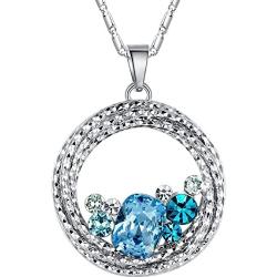 Leafael ''Ocean Wave Crystal Necklace Aquamarine Blue Green Multi Stone Circle Pendant Womens Jewelry, Silver Tone, 18''+2